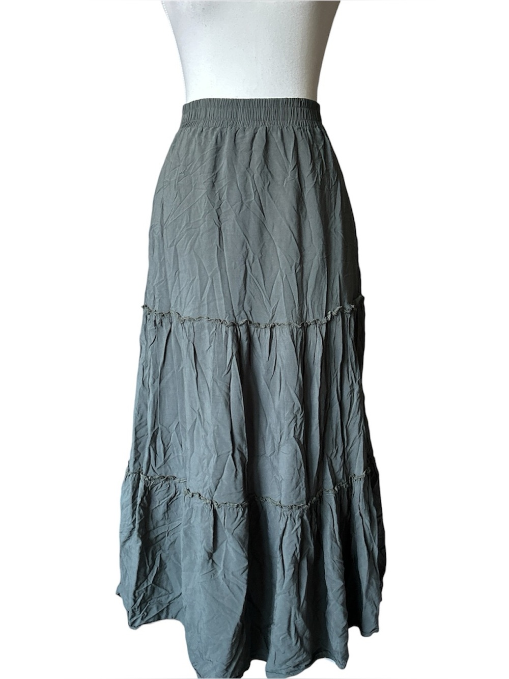 Y2K Whimsygoth Style Green Ruffle Trim Tiered Maxi Skirt